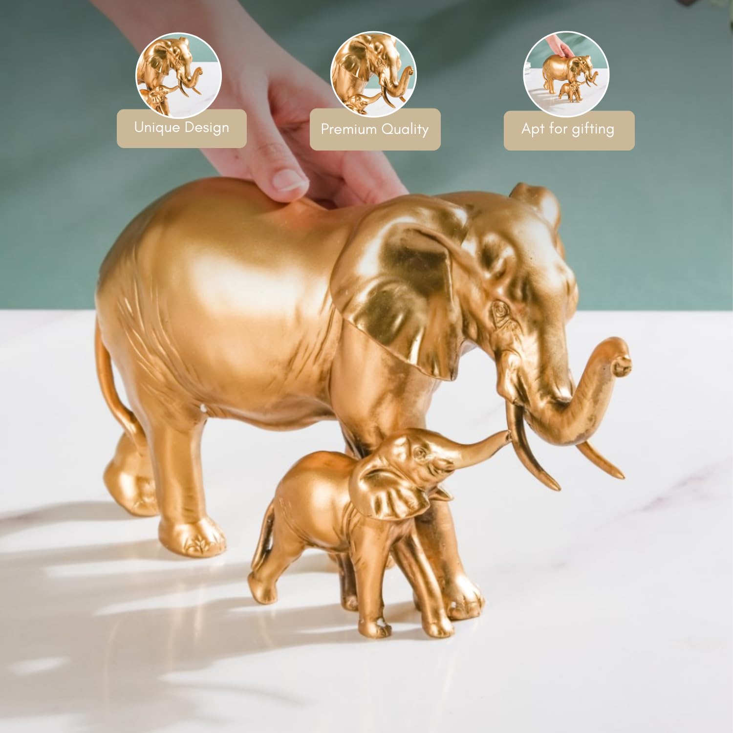 Nestasia Mother and Baby Elephant Decor - Aesthetic Room Decor, Bedroom Decoration Items, Decorative Items for Home, Gold