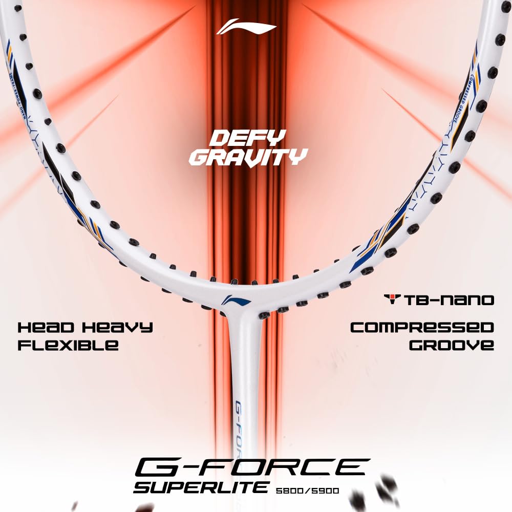 Li-Ning G-Force 5k Superlite Badminton Racket with Full Cover | 78 Grams | Max Tension : ≤30 lbs | Enhanced Control, Fast Swing Speed & Aero Frame Tech