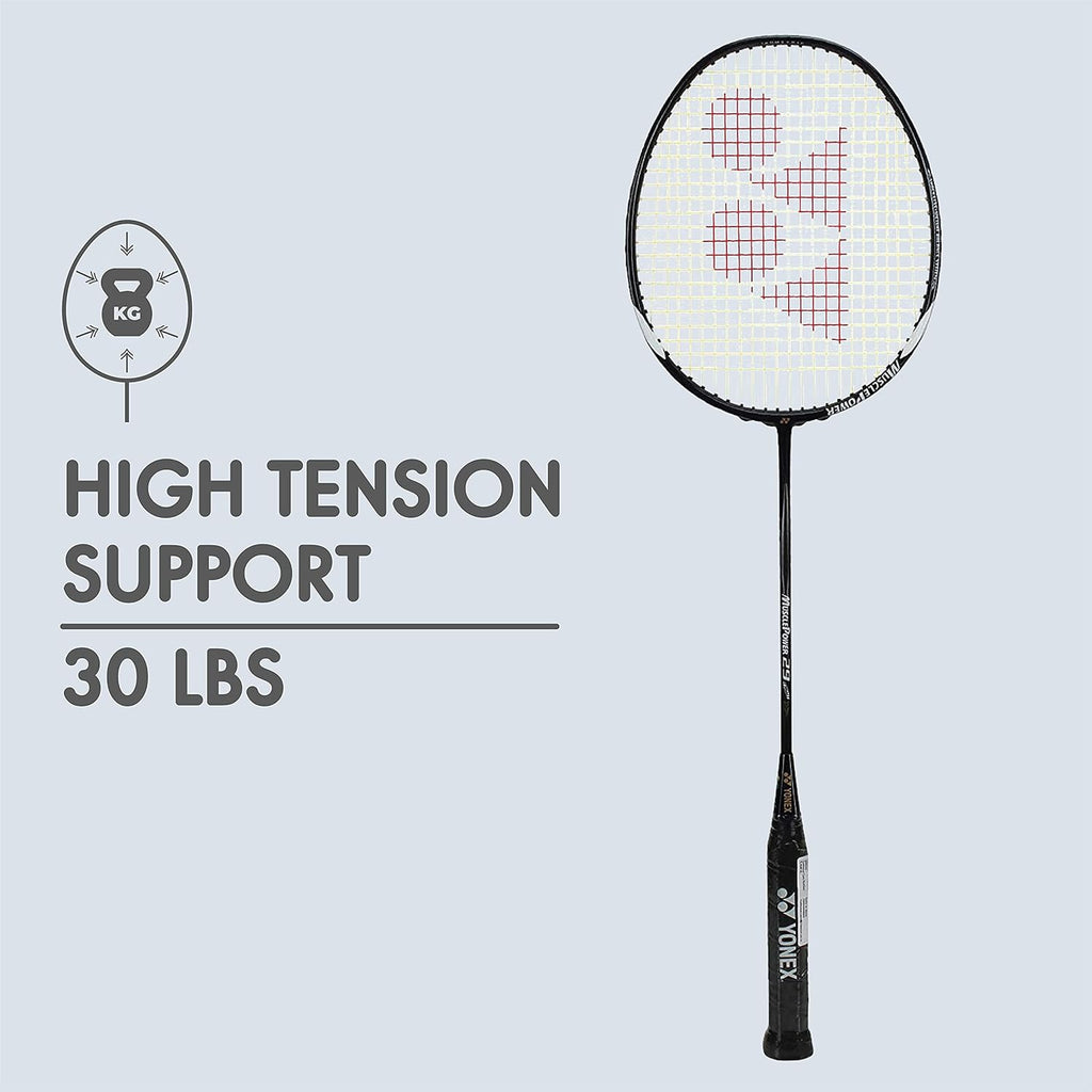YONEX Muscle Power 29 Carbon Graphite Strung Badminton Racquet ( Black/White , G4 , 85-92 grams , 24 pounds )