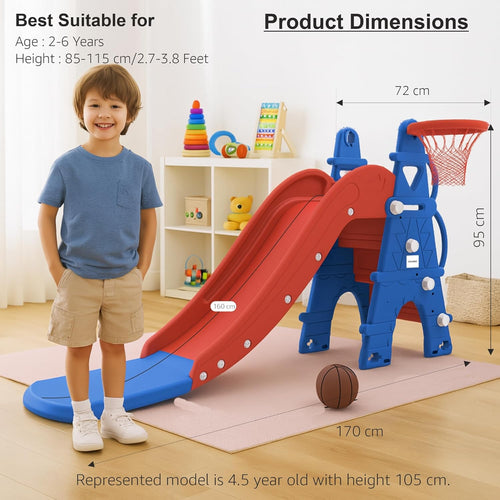 Amazon Brand - Solimo Modern Castle Slide with Basketball for Indoor & Outdoor Use | Kids 2-8Years Old | Safe & Fun |Toy for Kids |Easy Assembly |30kg Weight Capacity, Multicolor