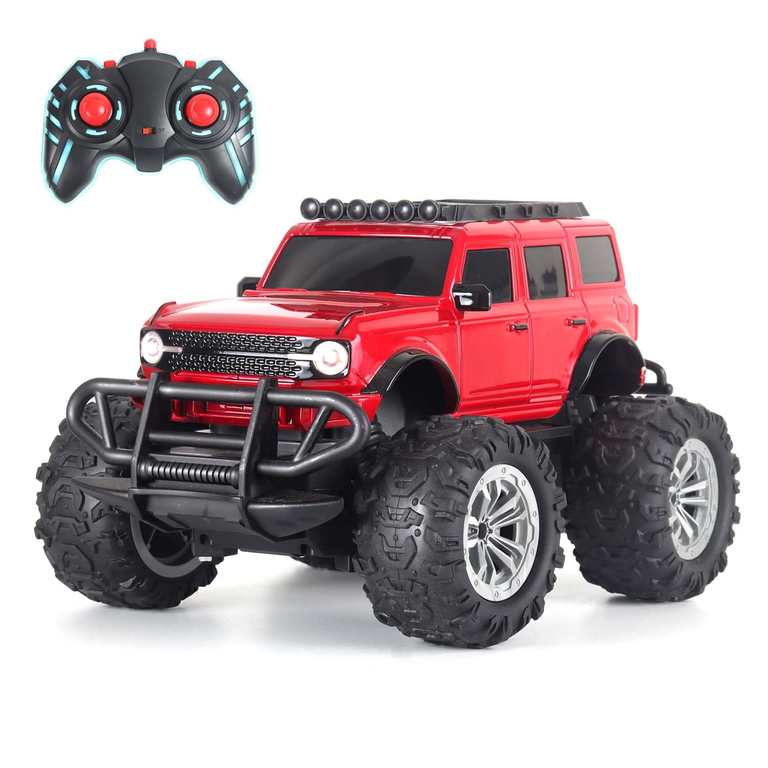 popsugar Off Roader Rechargeable Remote Control Car | RC Car Monster Truck | 4 Headlight Modes | Lithium Battery | C-Type Charging | Remote Control Car for Kids | Made in India, Red