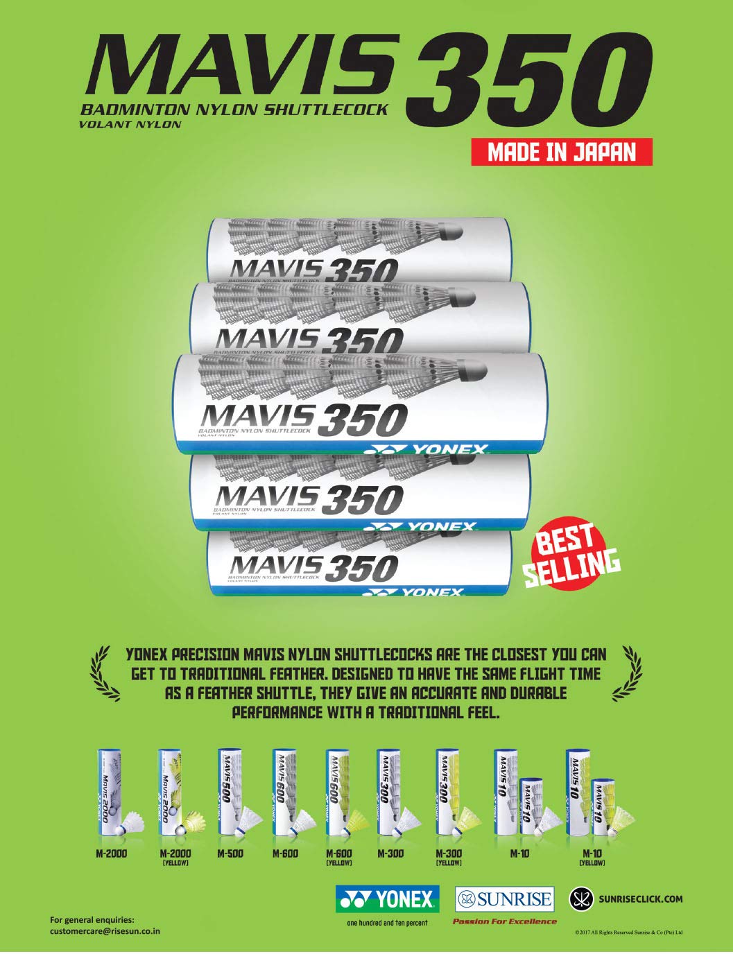 Yonex Mavis 350 Green Cap Nylon Shuttlecock (Yellow)