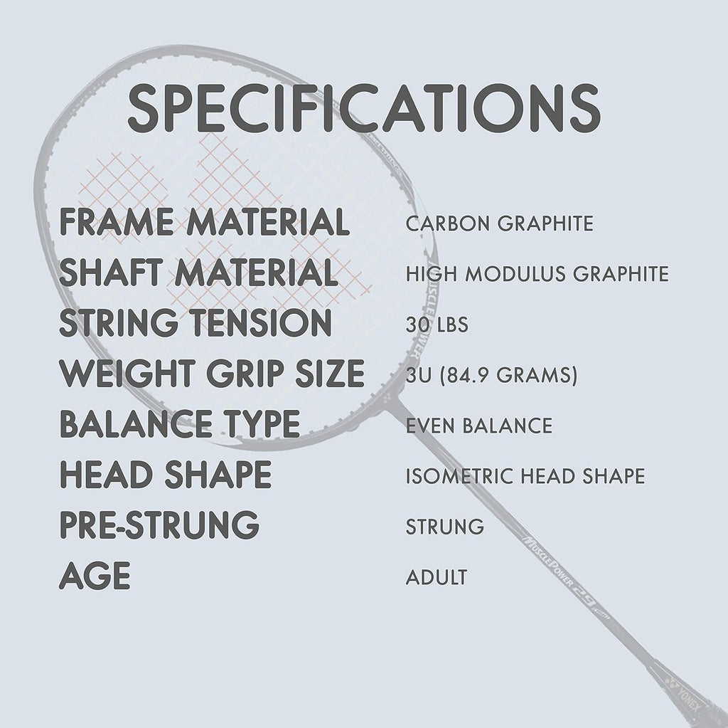 YONEX Muscle Power 29 Carbon Graphite Strung Badminton Racquet ( Black/White , G4 , 85-92 grams , 24 pounds )