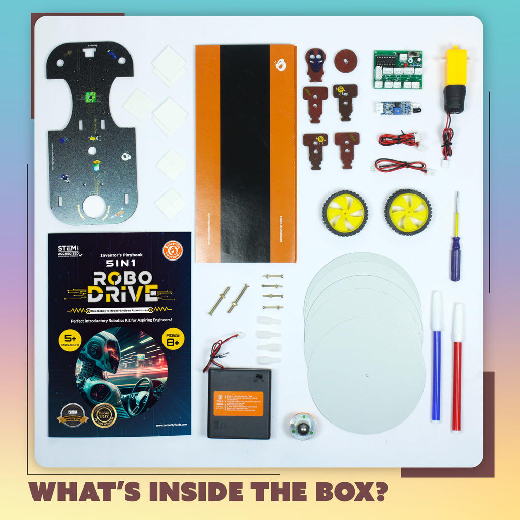 Butterfly EduFields 5in1 STEM Robotics kit | Robotics Kits for Kids Ages 8 9 10 11 12 Years Old Boys Girls | Electronics Sensor Toy Modules | No Coding Required | Birthday Gift for Kids Ages 8+