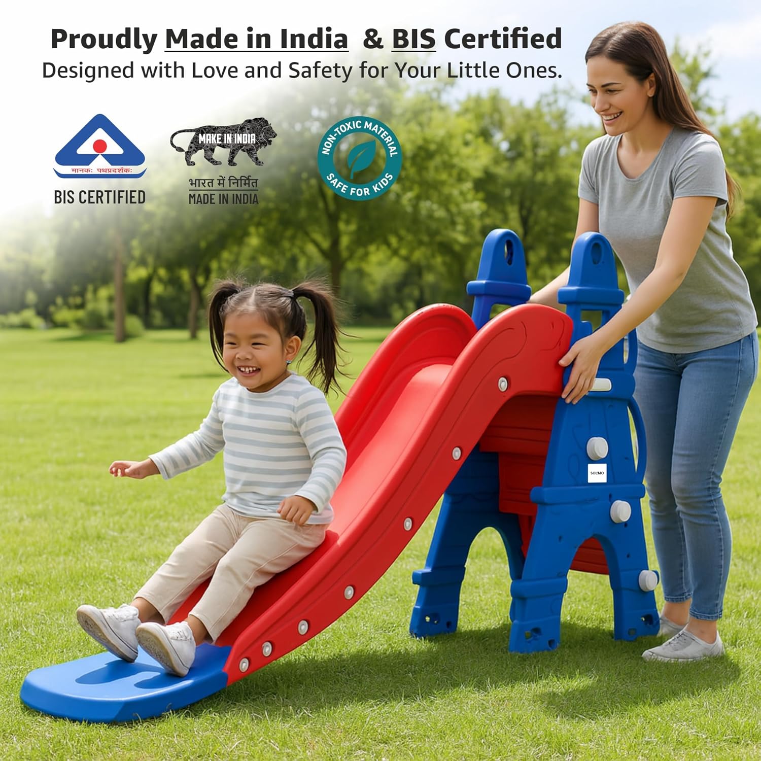 Amazon Brand - Solimo Modern Castle Slide with Basketball for Indoor & Outdoor Use | Kids 2-8Years Old | Safe & Fun |Toy for Kids |Easy Assembly |30kg Weight Capacity, Multicolor